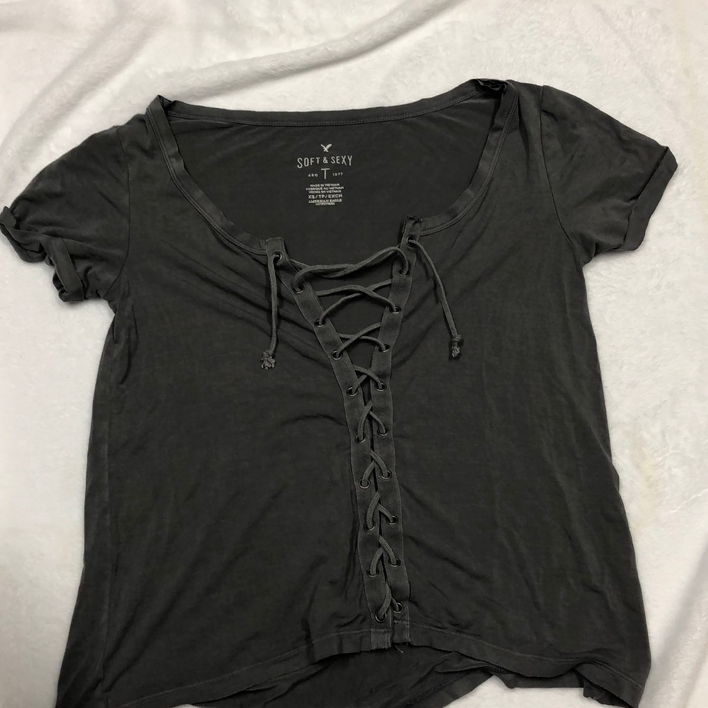 Gray lace up top